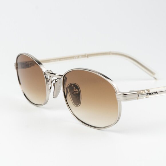 Prada Women Sunglasses Silver Brown Gradient Oval PRB53S 1BC80K NEW AUTHENTIC - Picture 6 of 11